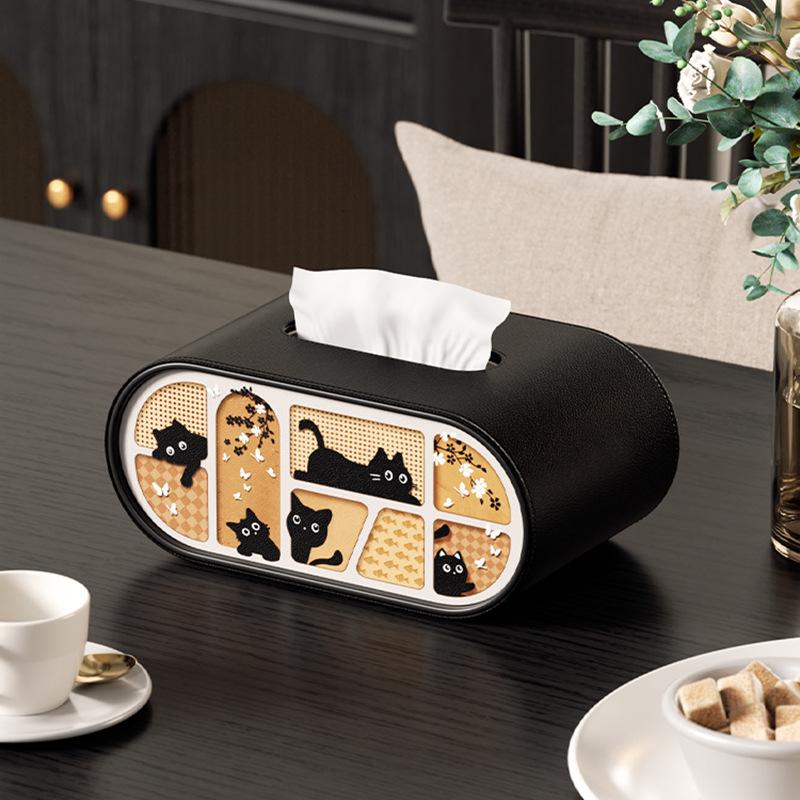 Leather Tissue Box with Storage Rack and Home Decoration Paper Rack, Suitable for Office Desks, Countertops, Bedside Tables, Etc