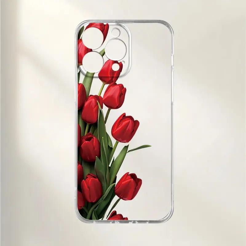 Exclusive for ins tulip flowers, suitable for Apple 17/16 transparent silicone 15promax all-inclusive mobile phone case