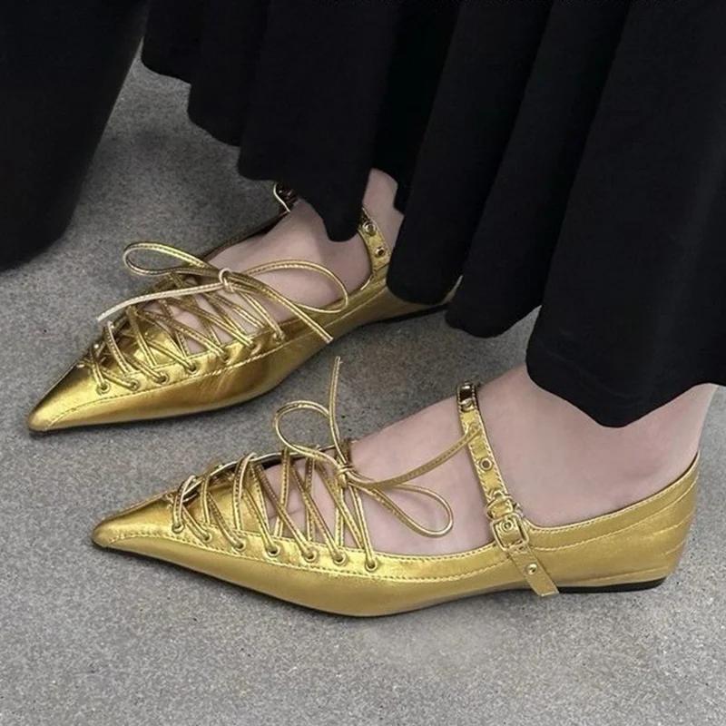 Pointed Toe Women Flats Loafers Shoes Dress Summer Fashion Shallow Sandals Lolita Luxury Woman Shoes 2025 New Brand Ladies Shoes