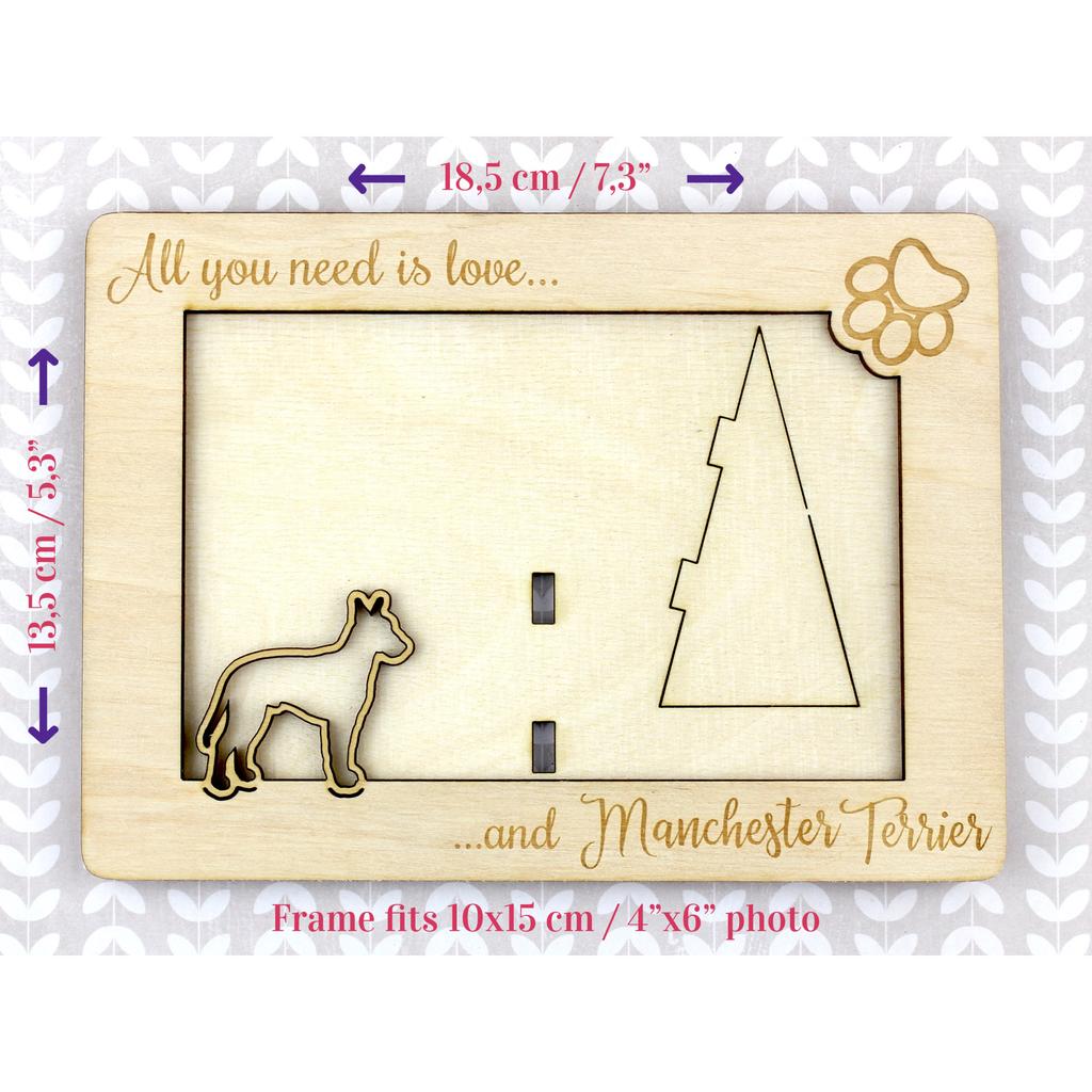 Manchester Terrier - Photo frame, engraved wooden frame, a lovely gadget for the dog lover by Art-Dog