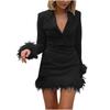 Women's Deep V Long Sleeve Top Tight Wrap Hip Dress Temperament Set