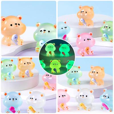 Creative Car Luminous Fish Eating Bear Ornament Cute Animal Doll Decoration Interior Accessories Car Desktop Ornament