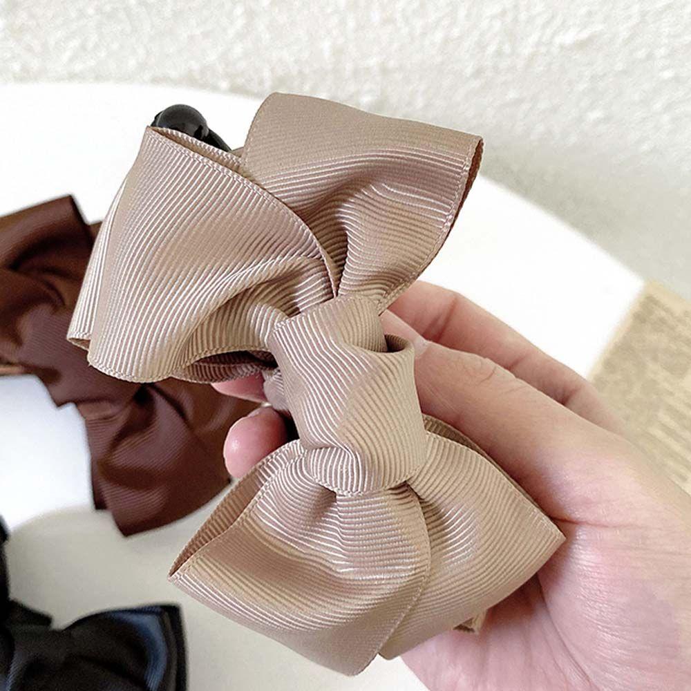 Fabric Solid Color Bow Temperament Headwear Banana Clip Women Hair Clip Korean Style Vertical Clip