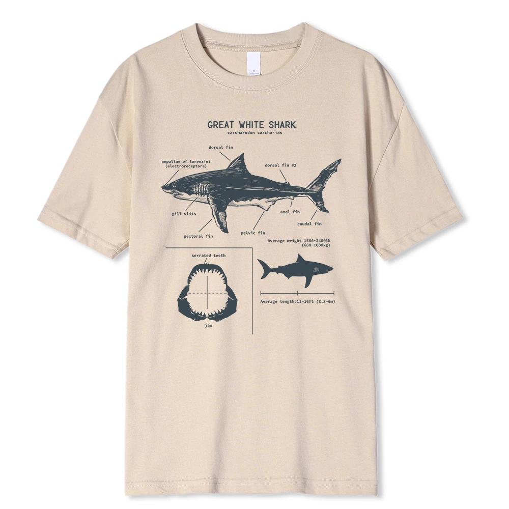 Great White Shark Anatomy T-Shirt Summer Street Short Sleeve Hip Hop Punk Style Boy Casual Tops Fashion White Tees