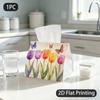 1pc Tissue Box, Watercolor Tulips Butterflies Gentle Grace Pattern, 2D Flat Printing, Multi-Purpose, Strong And Firm, Tissue Container, for Office Use