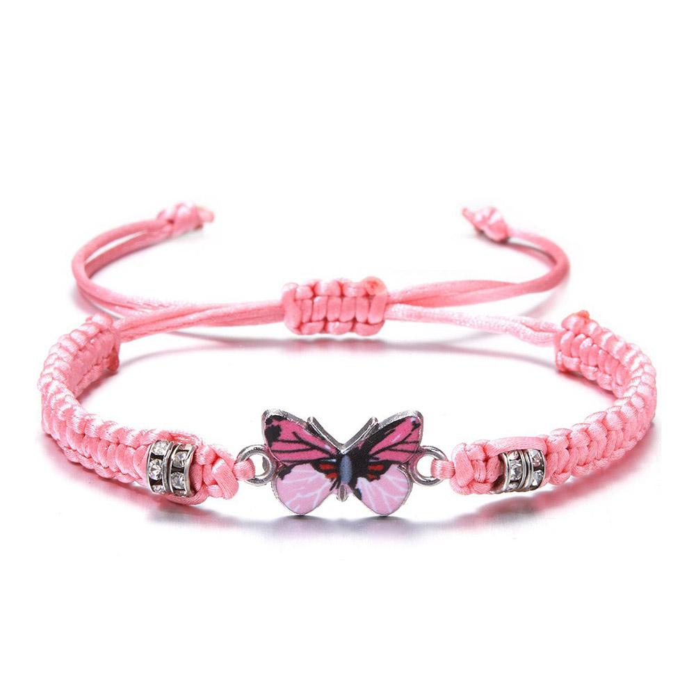 Lucky Pink Red String Rope Braided Bracelet Adjustable Hand Woven Butterfly Charm Bracelets Friendship Gift For Women Girls