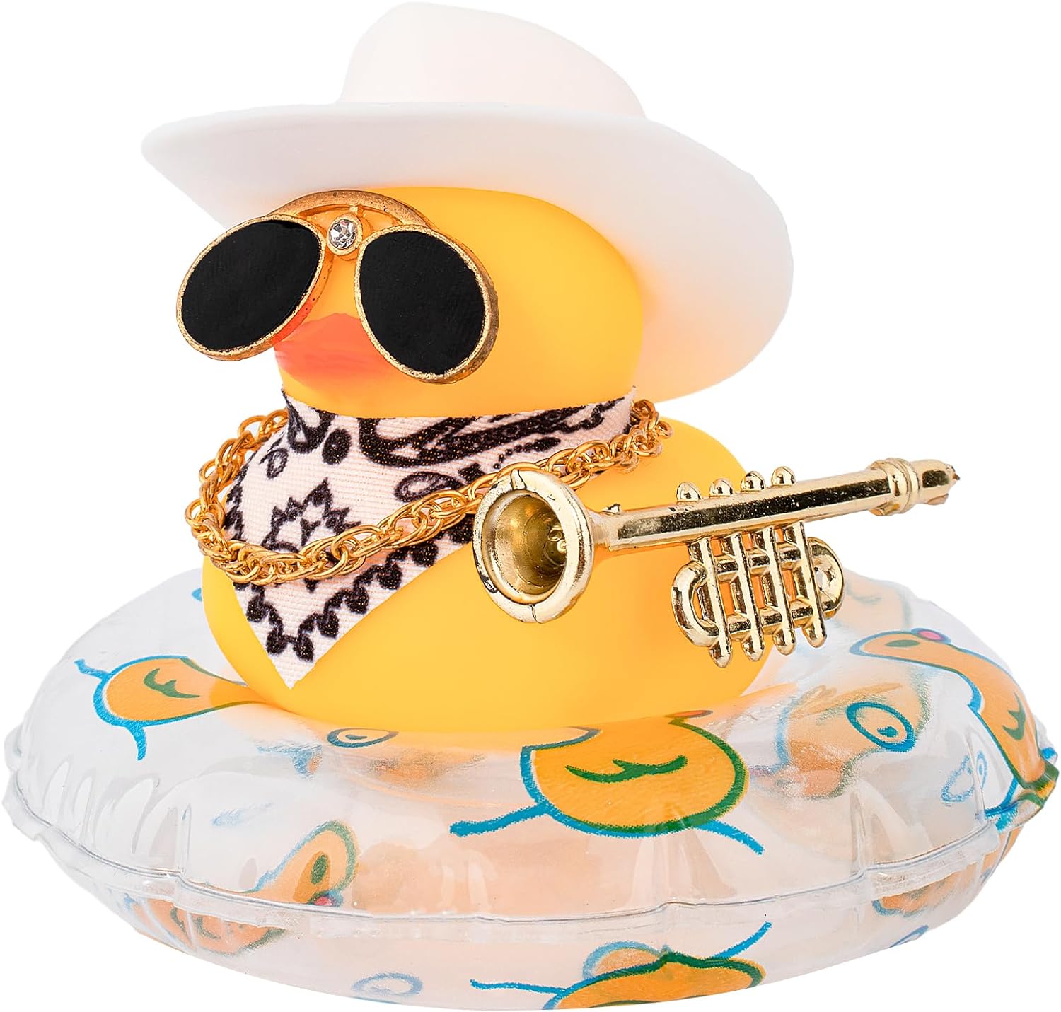 

Car Duck Ornament Dashboard Decorations For Car Rubber Accessories With Sunglasses Hat Necklace Swim Ring And Mini Musical Instr