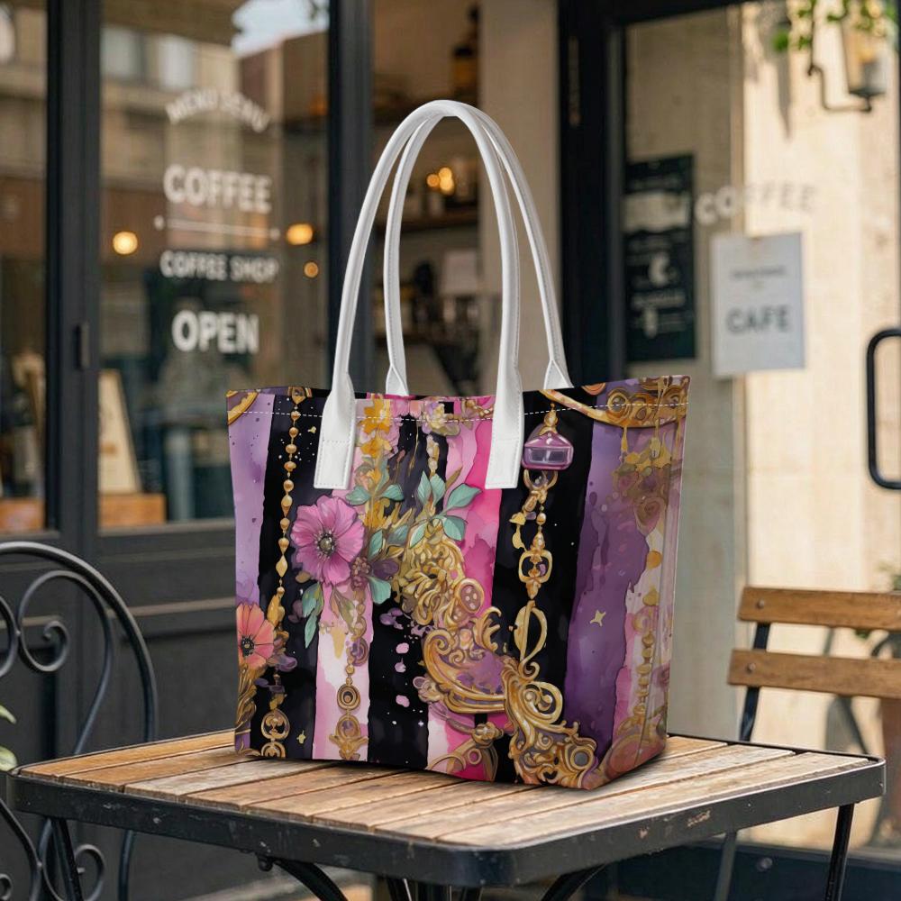 Elegant Floral Printed Tote Bag Fashion Shoulder Bag for Daily Commute Shopping