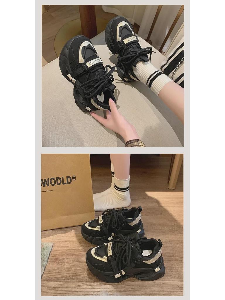 2025 Women's Korean Style Thick-Soled Running Shoes, FB7703: Height-Enhancing, Casual, Spring Sneakers for Students