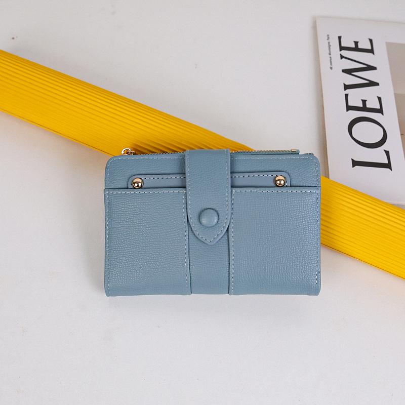 

Женский многофункциональный короткий кошелек и монетница - в японском и корейском стиле с держателем для карт и застежкой-пряжкой синий