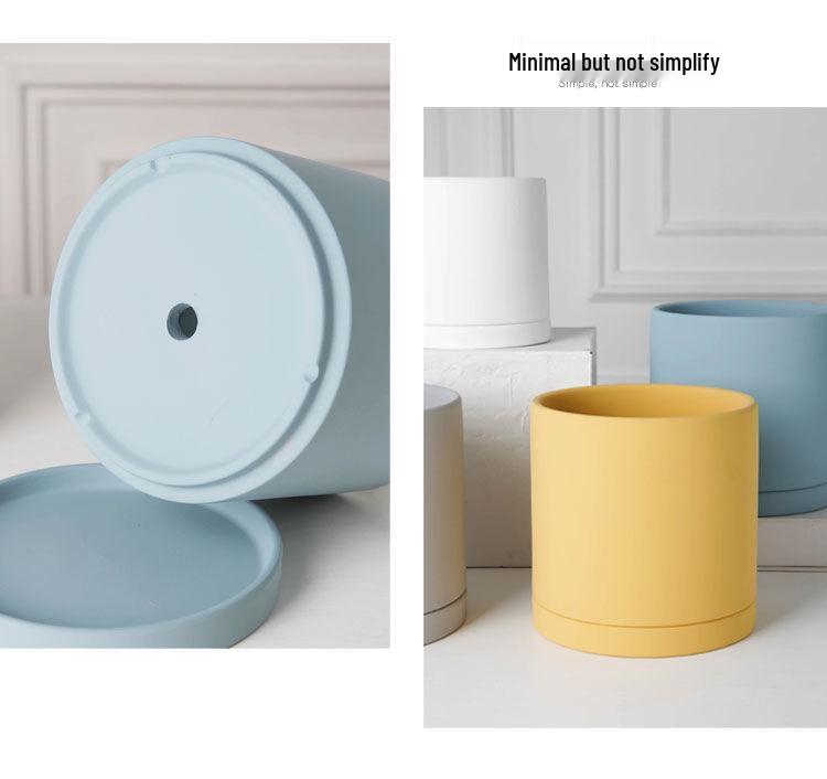 Morandi Colorful Ceramic Cylinder Flower Pots with Saucers for Indoor/Outdoor Plants