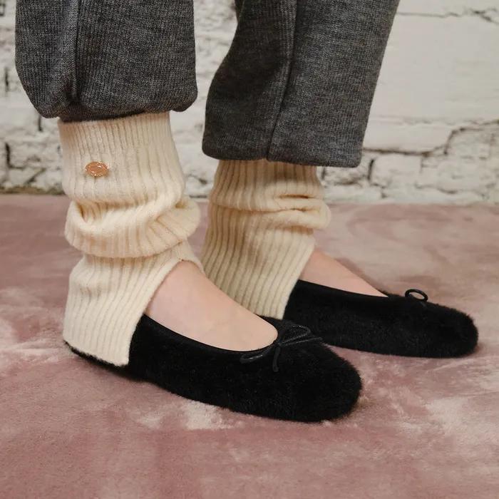 Slit Woolen Knit Leg Warmer - Ivory