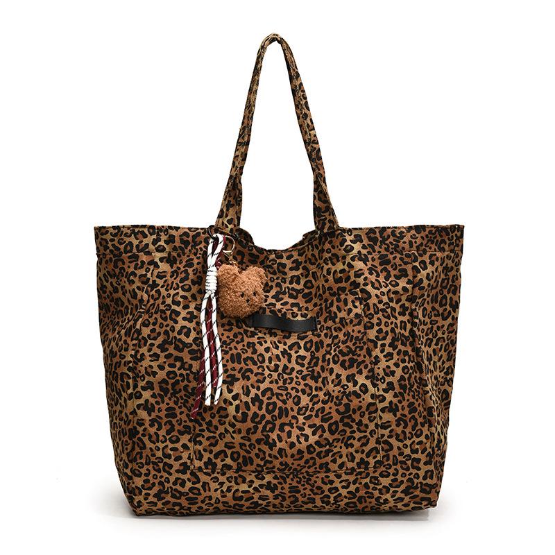 2024 Autumn/Winter Korean Retro Leopard Print Canvas Shoulder Bag - Large Capacity, Commuting Style for Women