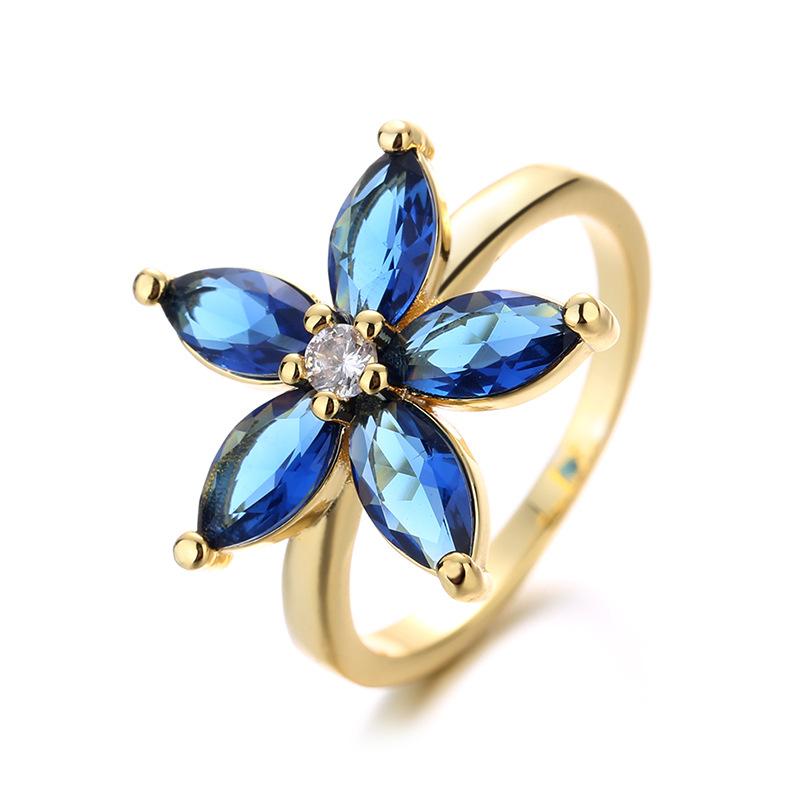 2026 Niche Ring Flower Creative Jewelry Fashion Women Zircon Jewelry Blue Zircon Wedding Light Luxury Ring