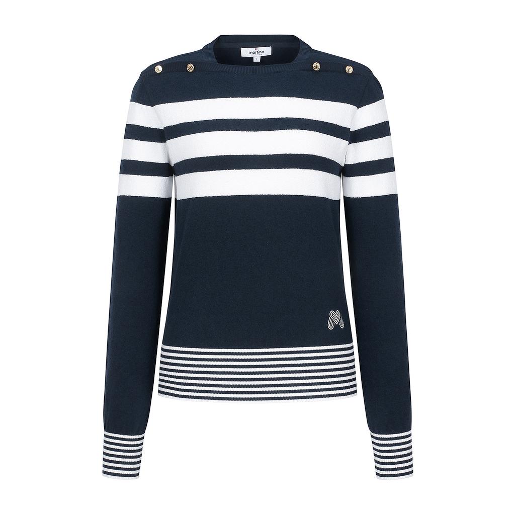 MARTINE GOLF Stripe Boat Neck Knit_Navy