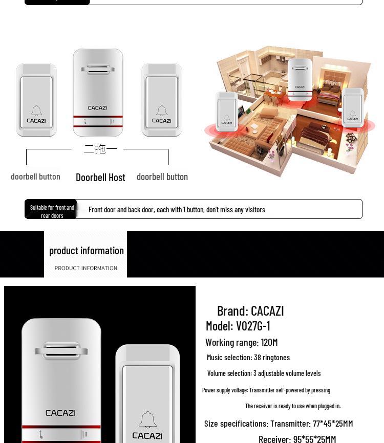 Katia Si Smart Self-Powered Wireless Waterproof Doorbell System