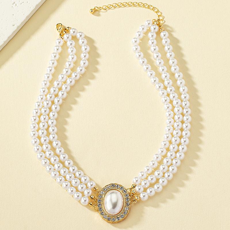 

Французское Элегантное Ретро Многослойное Жемчужное Ожерелье Женское Корейский Темперамент Нишевый Дизайн Чувство Инкрустированное Бриллиантами Любовное Ожерелье на Ключицу