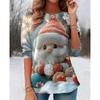 Tops for Women Christmas pattern Round Neck Long Sleeve T-shirt Fall Casual Slim Pullover Women's Long Sleeve Top