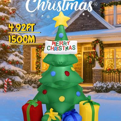 4,92 Fuß Riesiges aufblasbares Spielzeug Weihnachtsbaum Geschenkboxen LED-Lichter Weihnachten Dekorationen für Gartenbedarf Heimdekorationen Feiertagsgeschenke