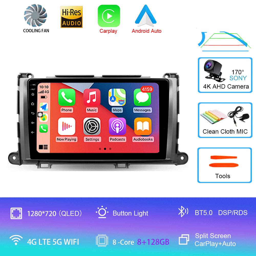 For Toyota Sienna 3 XL30 2010 - 2014 Car Radio Android 14 Carplay Auto 2K Screen Multimedia Video Player 2 Din Autoradio Stereo