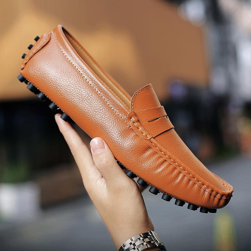 Fashion Male Leather Lazy Outdoor Shoes Male Walking Flats Men's Comfortable Soft Sole Loafers Men High Quality Slip-On Casual Shoes
