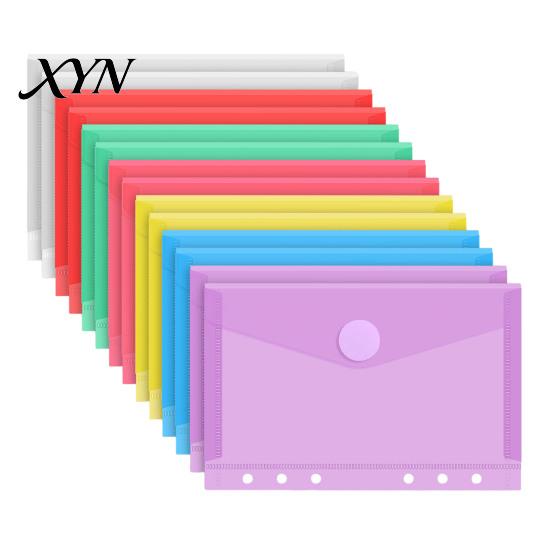 Subject Sorting File Organizer Plastic Folder with Label Pocket, Hook And Loop Closure Clear Push-type Round Buckle Poly Envelope Document Folder,