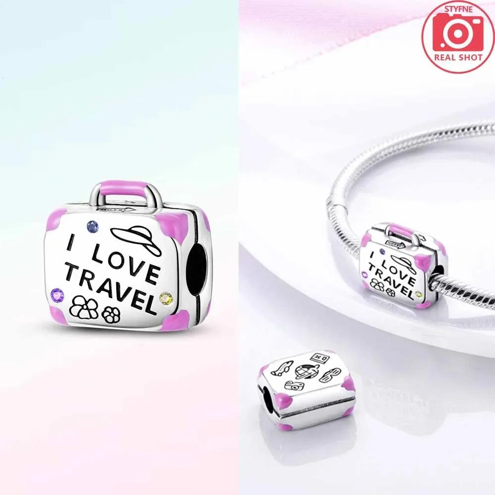 Cute Charms Copper Pink Series Cute Elf Robot Luggage Air Balloon Beaded Pendant Fit Original Bracelet Fine Diy Jewelry