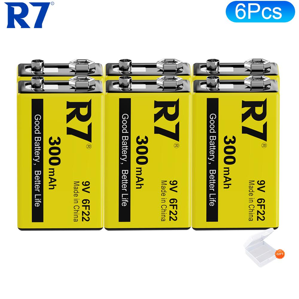 R7 9V 300mAh Rechargeable Batteries for Wireless Microphones, Guitars with EQ, Smoke Alarms, and Multimeters