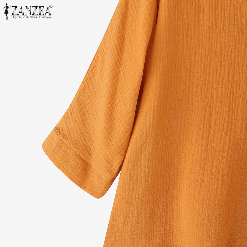 ZANZEA Women Classic Collar Loose 3/4 Sleeve Solid Blouse