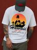 Vintage Hawaiian Surf Palm Tree Surfboard Graphic Men’s T-Shirt Beach Tee