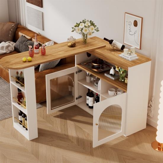 Standing Dining Table Spacious Desktop Coffee with 2 Doors Open Shelves Large Home Extendable Bare Capacity Strong Load-bearing Furniture Modern