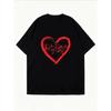 White T Shirt With Red Heart Music Notes Print For Casual Wear And Music Lovers