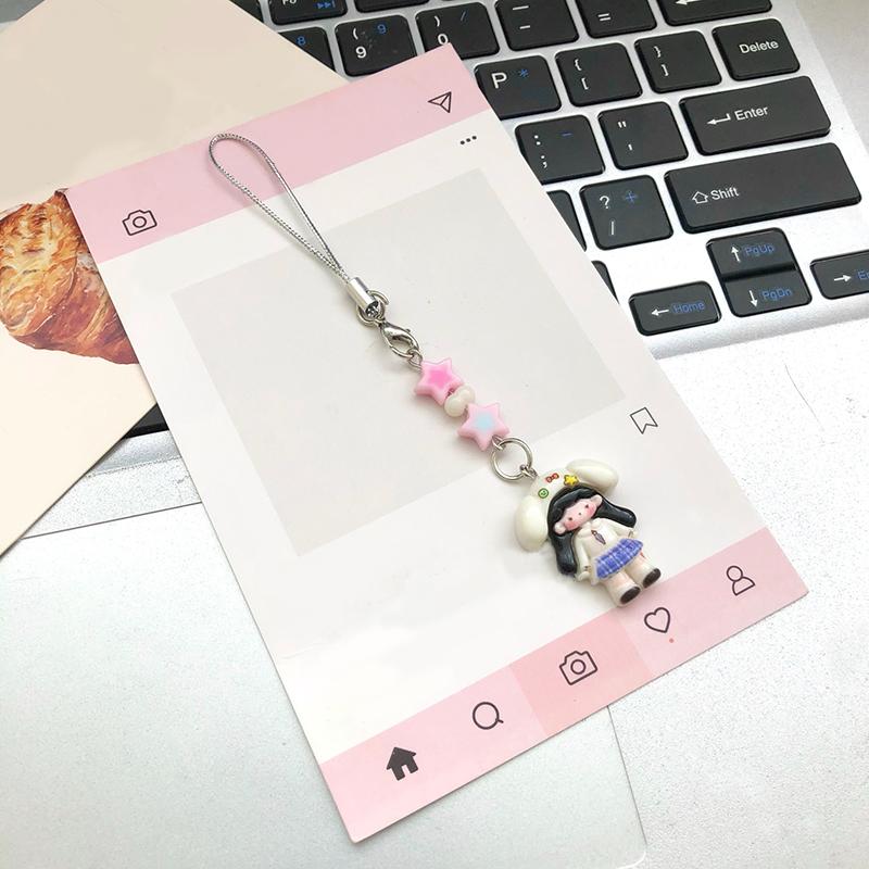 

1 шт. Подвески для мобильного телефона Брелоки Брелоки Подарок DIY Аксессуары Подвеска из смолы Дизайн мультяшной девочки Милый Многоцветный A белый