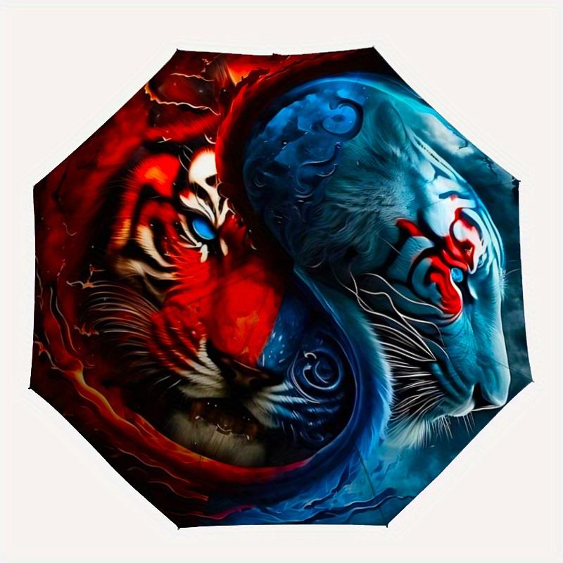 1 Stück Yin Yang Tiger Automatischer Öffnungs-/Schließschirm,Kompakter Schirm für Männer & Frauen Tagesgeschenk.C091
