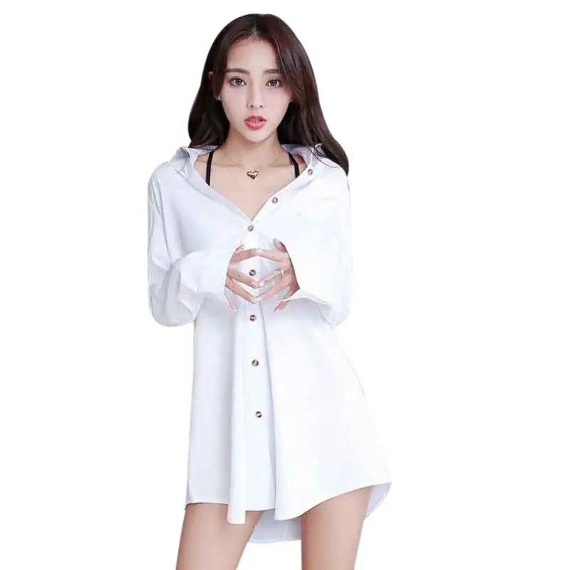 

Женская однобортная пижама с лацканами и поясом, свободный карман с длинным рукавом, однотонная универсальная белая блузка L