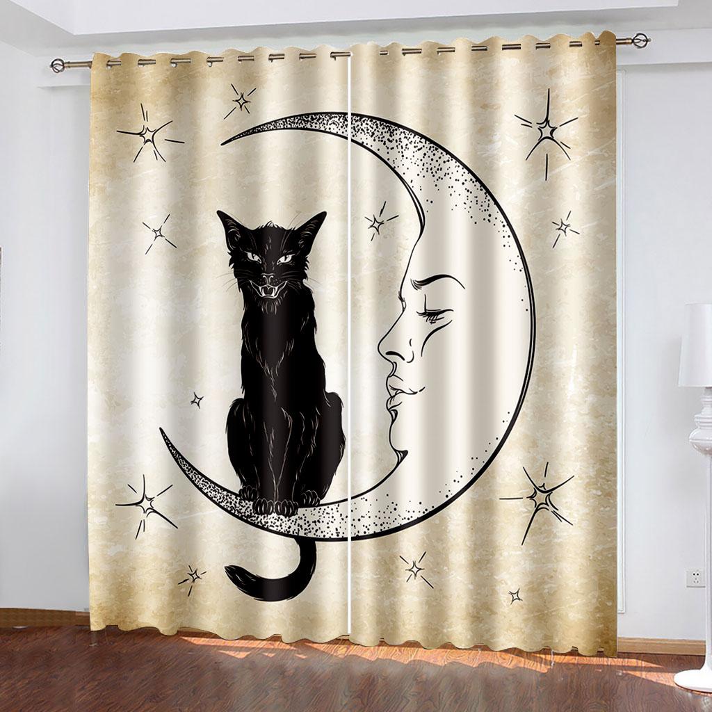 3D Cheap Cartoon Cat Cute Funny Design Shade Thin 2 Piece Window Curtain for Children's Kid Bedroom Living Room Decor on Sale