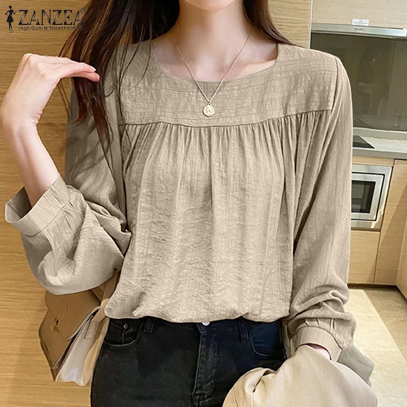 

ZANZEA Женская повседневная O-образный вырез с длинным рукавом Свободная летняя блузка
