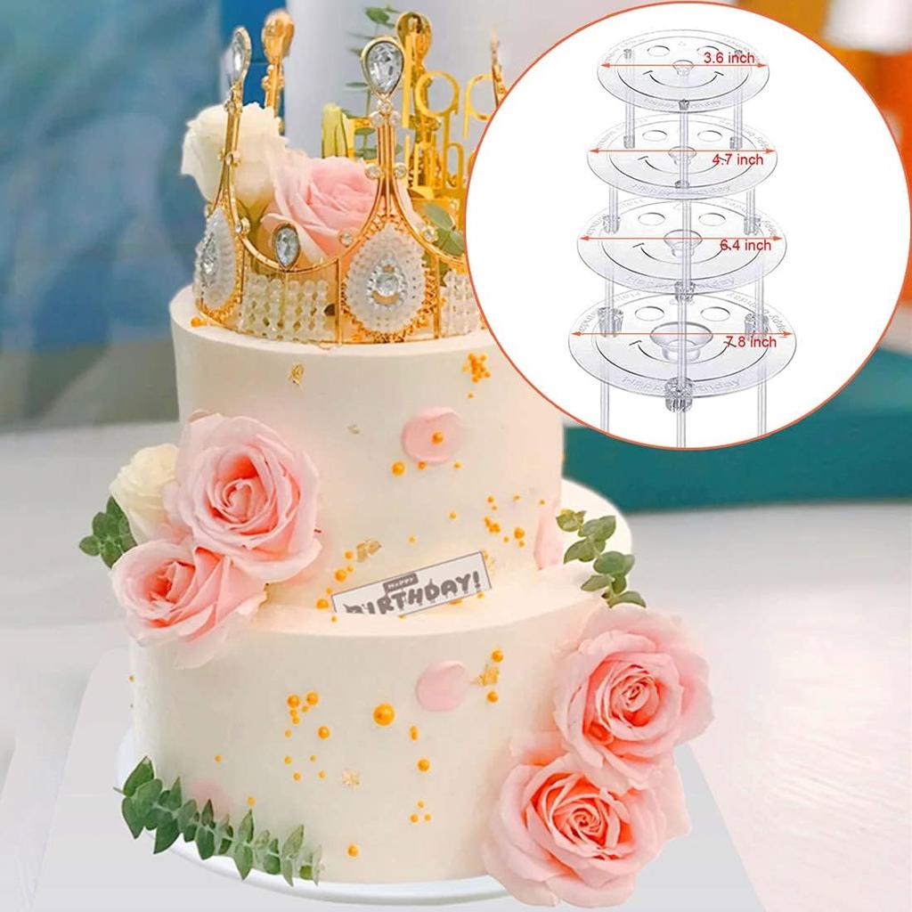 20 Plastic White Cake Sticks Dowel Rods, 4 Cake Dividers for 4, 6, 8, 10 Inch Cakes, 12 Clear Stacking Dowels, Different Patterns Cake Scrapers for