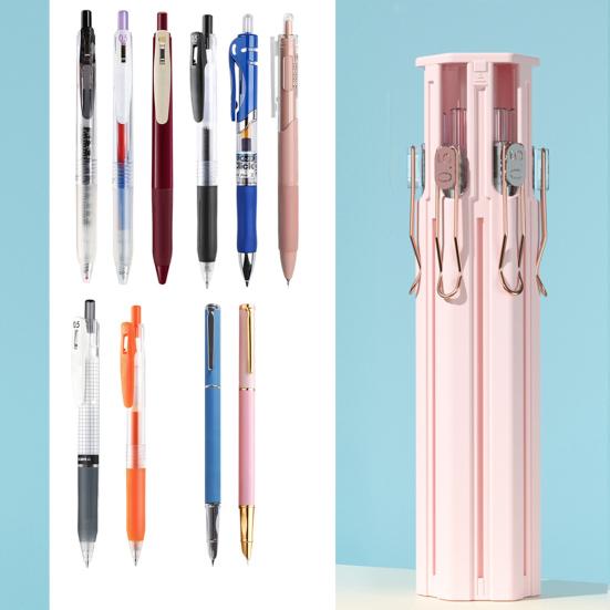 Pen Case Hexagonal Portable Pencils Gel Pens Box Easy Access Lid Card Slots Independent Pen Holder School Supplies