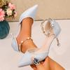 Temperament Hollow Single Shoes Women Spring and Summer New Pointed Toe Shallow Mouth Pearl Metal Chain One-buckle High Heels