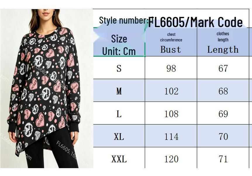 European Halloween Heart Pumpkin Print Long Sleeve with Ribbed Cuffs and Irregular Hem (2026 Style)