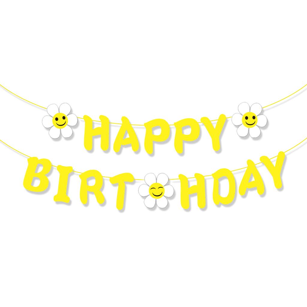 Kindergeburtstagsparty Dekoration Mori Blätter Happy Birthday Buchstaben La Flag Smiley Sonnenblume Gänseblümchen La Blume