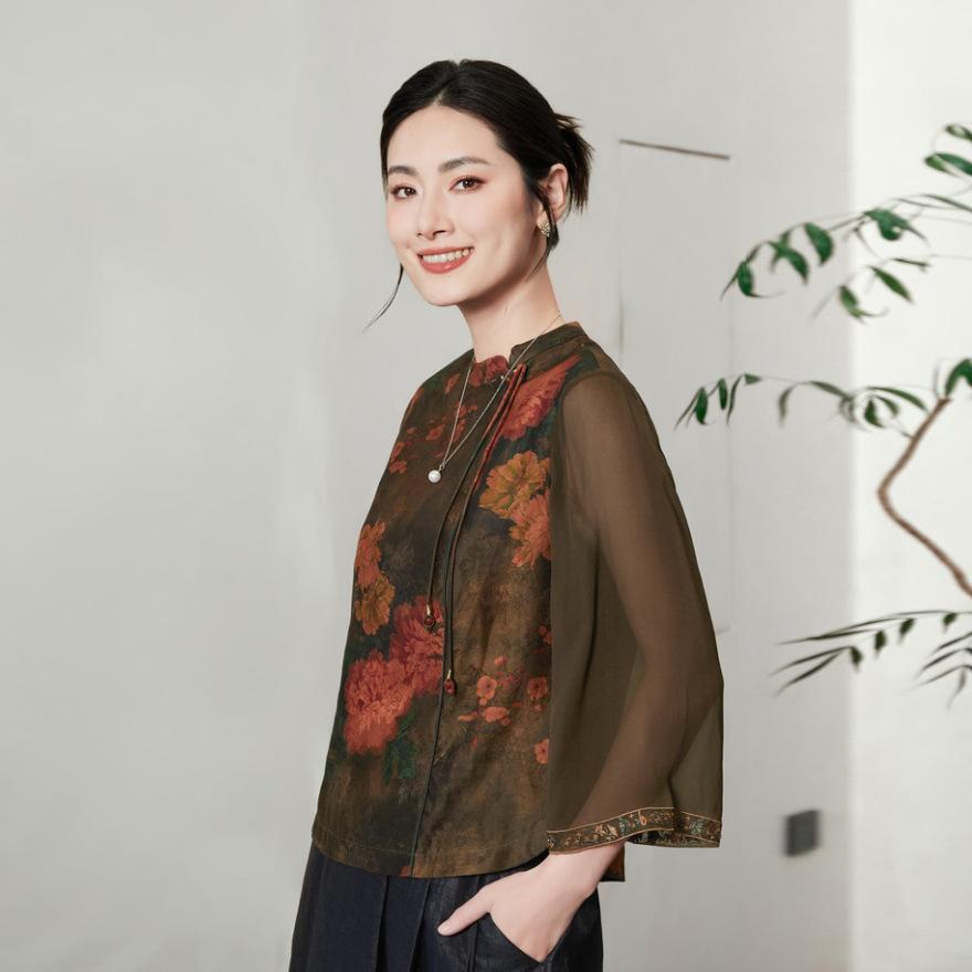 Xiangyun yarn mulberry silk shirt top women's new silk printed shirt
