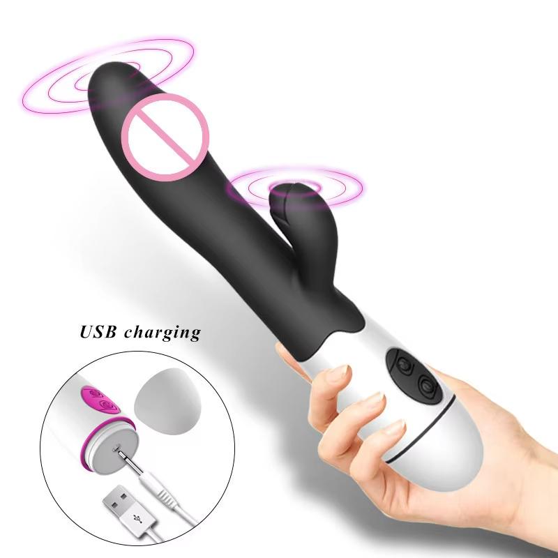 New Rabbit Vibrator for Women 30 Speed Rechargeable G Spot Clitoris Stimulator Dildo Vagina Female Climax Masturbator Sex Toys for Aldult Insert Dildo