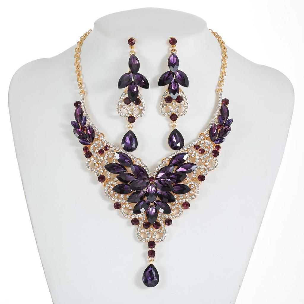 Set Colier Exagerat Retro cu Pietre de Cristal - Bijuterii Europene & Americane pentru Femei