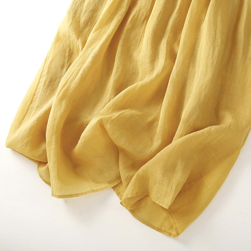 2025 Summer New Retro Heavy Industry Pleated Cotton and Linen Dress Women's Loose Large Size Solid Color Medium and Long Dress