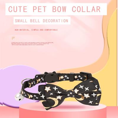 New Pet Collar with Bell Gold Plated Ribbon Bow Knot Star Moon Cat Collar Puppy Collar