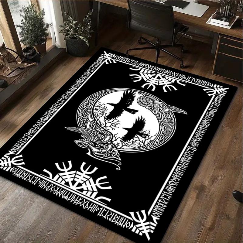 1Pc Viking Runes Print Rug - Home Decoration Carpet For Living Room Bedroom Flooring Computer Chair Area Rug