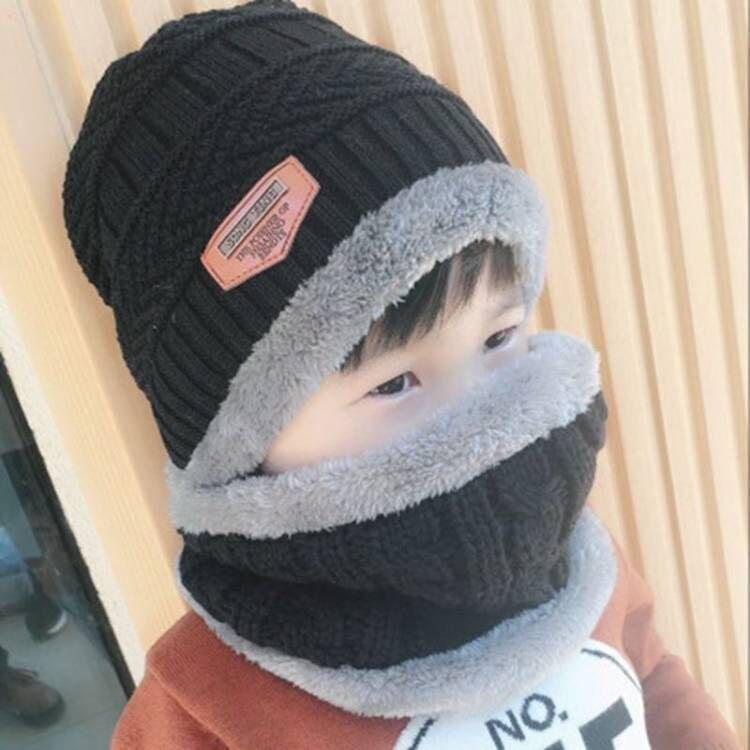 Kinder Wollmützen- und Schal-Set mit Fleecefutter – Herbst/Winter Ohrenschutz für Jungen und Mädchen