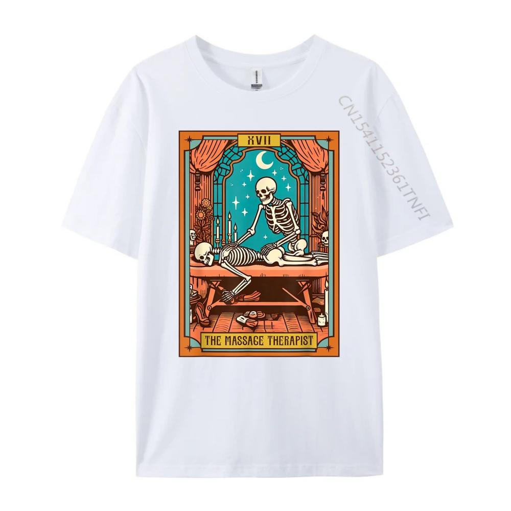 Funny Skeleton Massage Therapy Massage Therapist Tarot Card Graphic T Shirts Men Oversized Valentines Day Gift TShirt